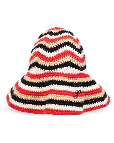 Ganni Crochet Bucket Hat, - Red