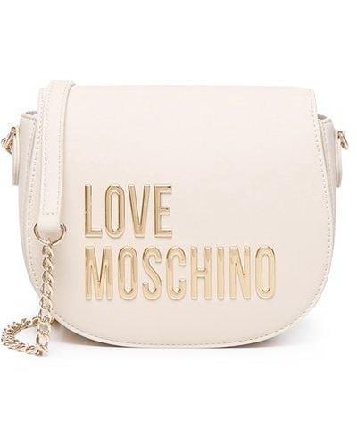 Love Moschino Logo Lettering Chain Linked Crossbody Bag - Natural