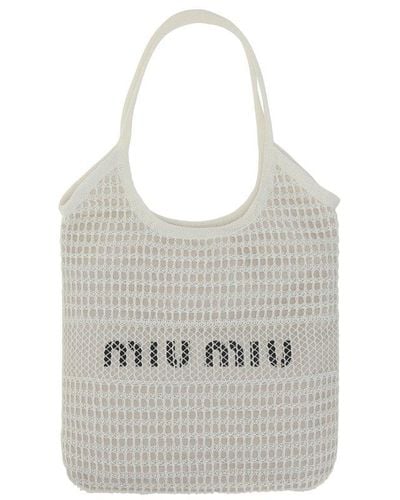 Miu Miu Logo-printed Woven Top Handle Bag - White