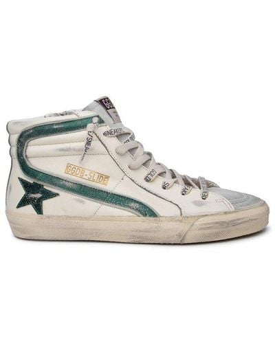 Golden Goose Slide Distressed High-top Lace-up Sneakers - White