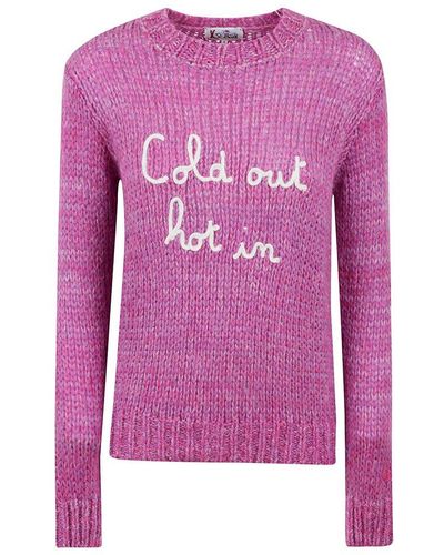 Mc2 Saint Barth Slogan Embroidered Crewneck Knitted Jumper - Pink