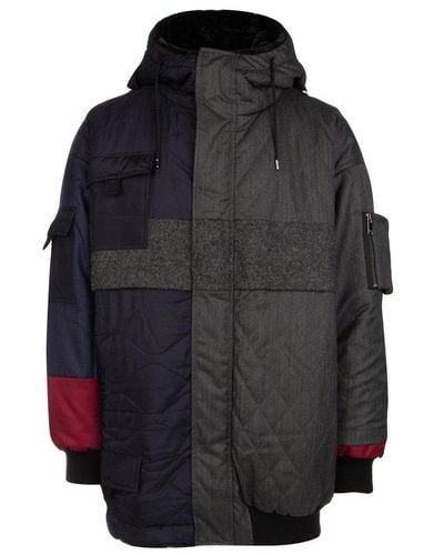 Valentino Contrasting Panels Hooded Coat - Multicolour