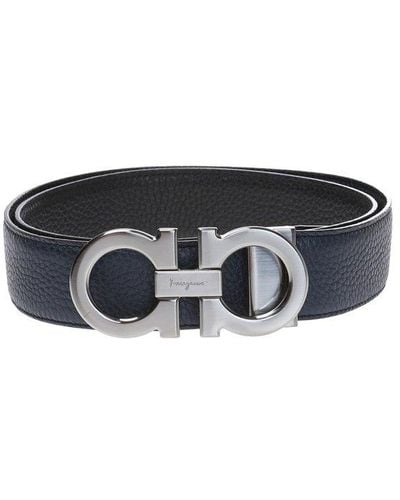Ferragamo Double Gancio Buckle Reversible & Adjustable Leather Belt - Black