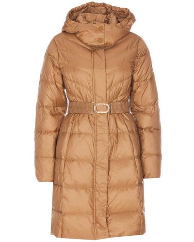 Twin Set Hooded Belted Quilted Puffer Coat - Brown