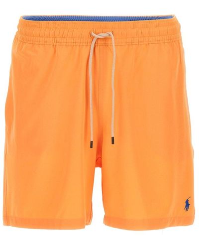 Polo Ralph Lauren Embroidered Logo Swimming Trunks Beachwear - Orange