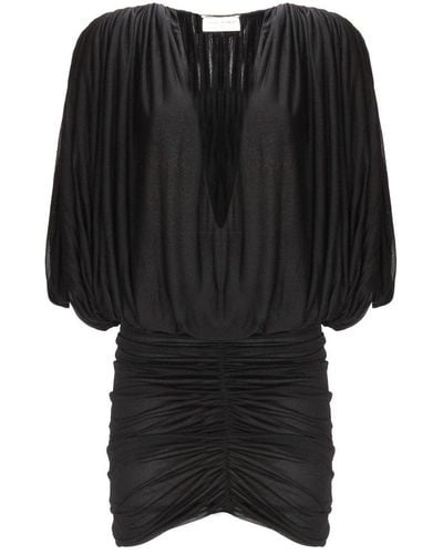 Saint Laurent V-neck Draped Dress - Black