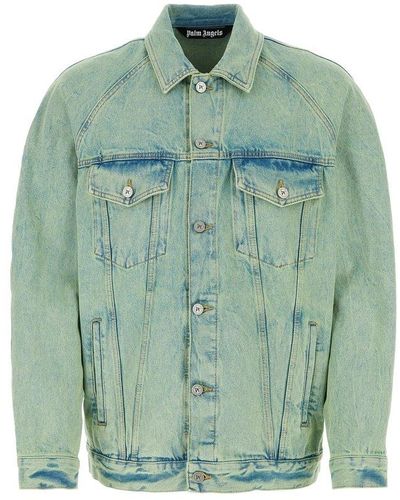 Palm Angels Overdyed Buttoned Denim Jacket - Green