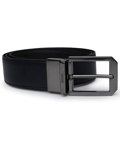 Zegna Black Reversible Leather Belt