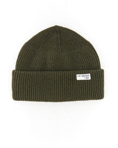 Fay Archive Logo Patch Turn-up Brim Beanie - Green