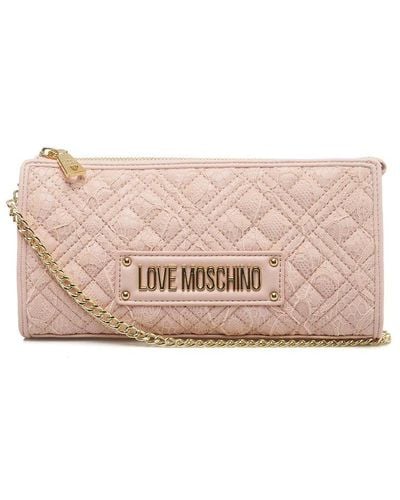Love Moschino Lace Detailed Quilted Shoulder Bag - Pink