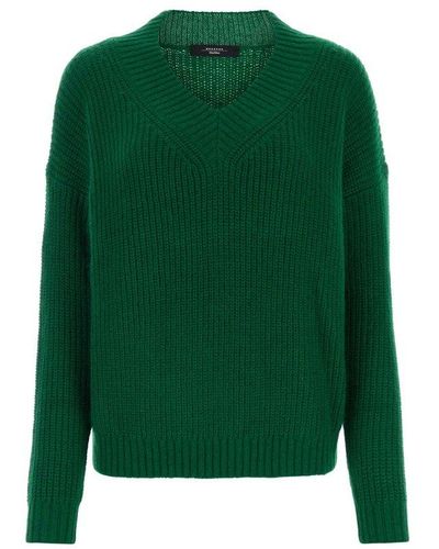 Weekend by Maxmara V-neck Long-sleeved Sweater - Green