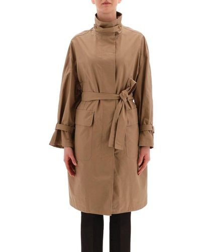 Max Mara The Cube Belted Long-sleeved Coat - Brown