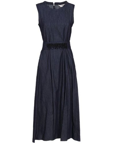 Max Mara Jewelled Embellished Waist Sleeveless Dress - Blue