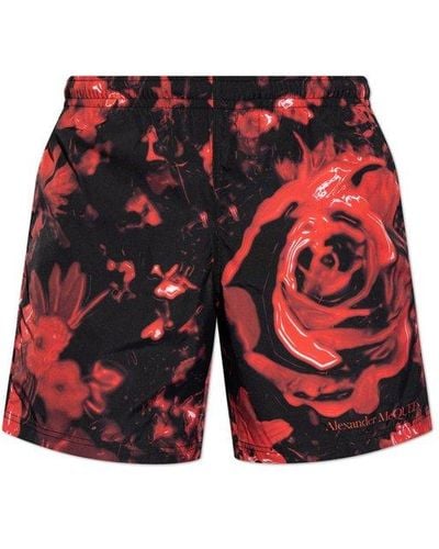 Alexander McQueen All-over Printed Swim Shorts - Red