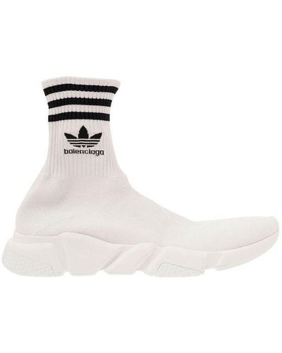 Balenciaga X Adidas Logo Embroidered Sock Sneakers - White