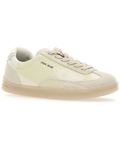 Stone Island Logo Printed Lace-up Sneakers - Natural