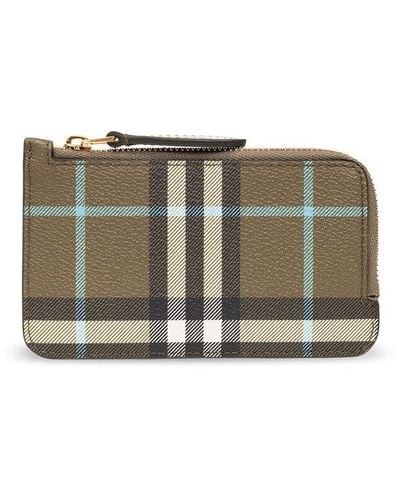 Burberry Checked Card Holder - Gray