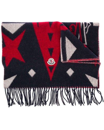 Moncler Multicolor Printed Wool Scarf Man - Red
