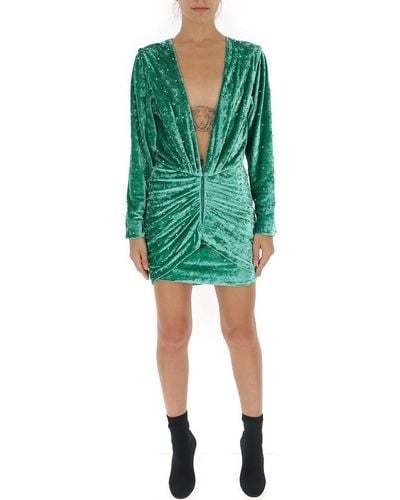 The Attico Embellished Rouched Mini Dress - Green