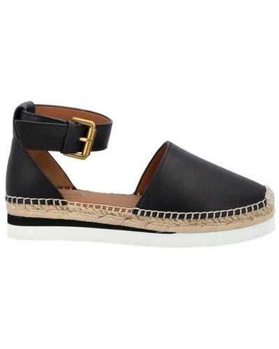 See By Chloé Glyn Leather Espadrille Flat Sandals - Black