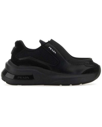 Prada Systeme Brushed Leather Trainers With Bike Fabric And Suede Elements - Black
