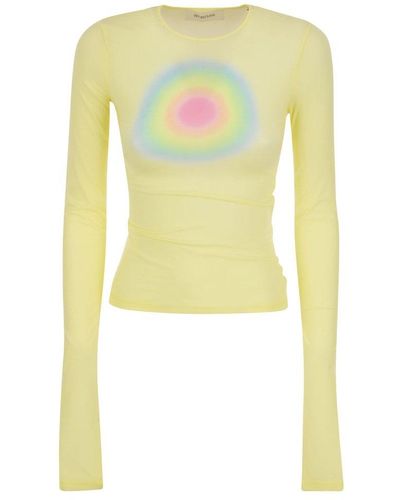Sportmax Graphic Printed Slim Fit Jersey Top - Yellow