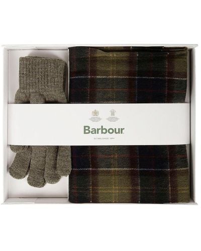 Barbour Tartan Scarf & Glove Knitted Set - Black