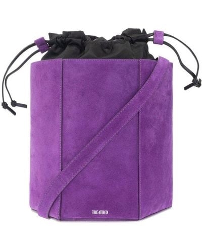 The Attico Logo Printed Drawstring Bucket Bag - Purple