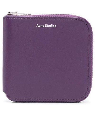 Acne Studios Logo Detailed Zipped Wallet - Purple
