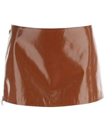 Acne Studios Glossy Mini Skirt With Zip - Brown