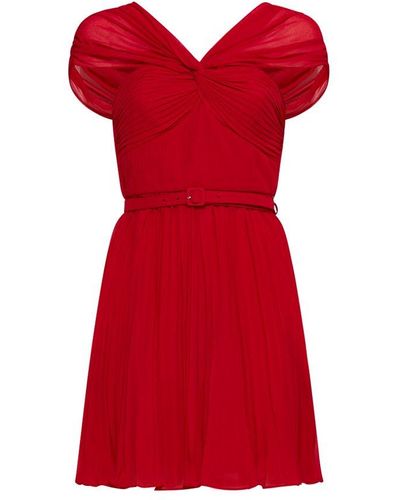 Self-Portrait V-neck Belted Mini Dress - Red