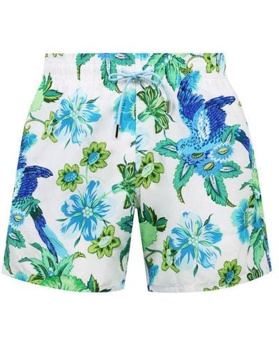 Etro Floral-printed Drawstring Swim Shorts - Blue