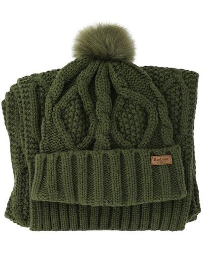 Barbour "ridley" Beanie And Scarf Set - Green