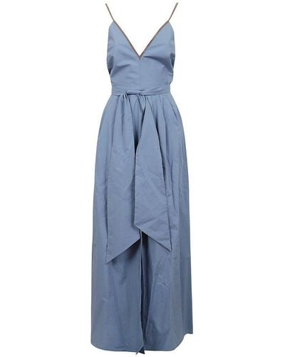 Brunello Cucinelli V-neck Sleeveless Dress - Blue