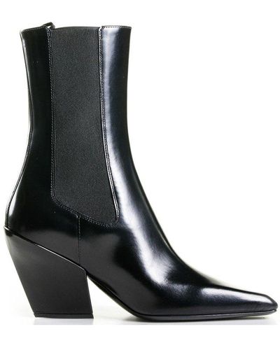 Prada Pointed Toe Slip-on Ankle Boots - Black