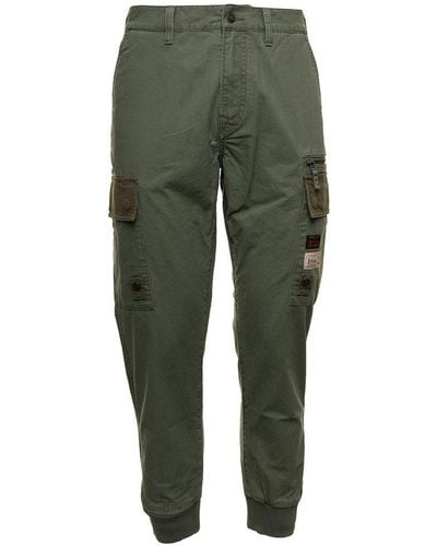 Evisu Embroidered Detail Cargo Trousers - Green