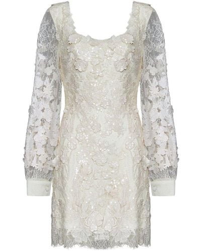 Elie Saab Sequin-embellished Square Neck Mini Dress - White