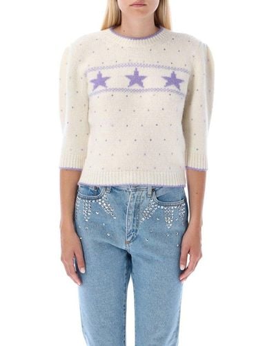 Alessandra Rich Stars Knitted Sweater - Blue