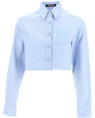 Raf Simons Frayed Hem Cropped Shirt - Blue