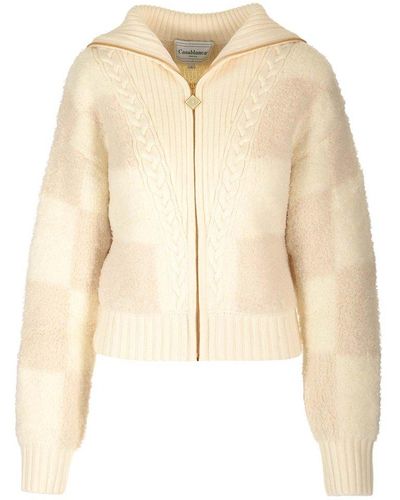 Casablancabrand Spread Collar Cable-knitted Cardigan - Natural