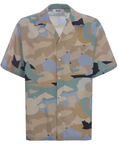 MSGM Camouflage Printed Short Sleeved Shirt - Grey