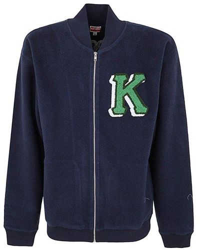 KENZO Logo Print Varsity Zip-up Jacket - Blue