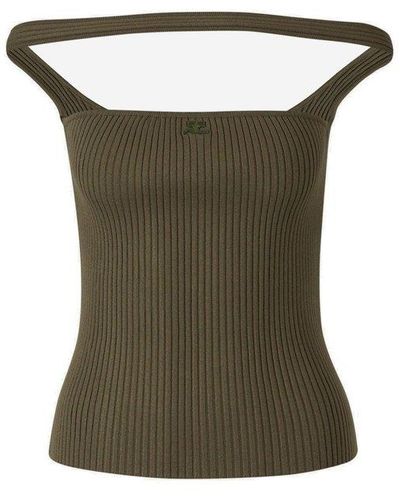 Courreges Hyperbole Ribbed Knit Top - Green