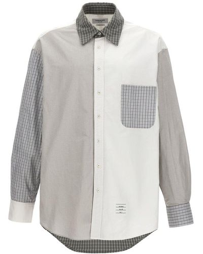 Thom Browne Logo Patch Panelled Shirt - Grey
