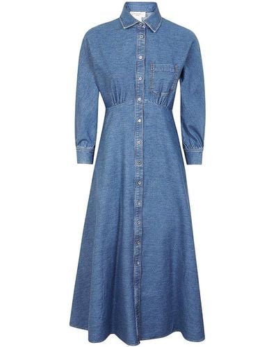 Weekend by Maxmara Buttoned Long-sleeved Denim Dress - Blue