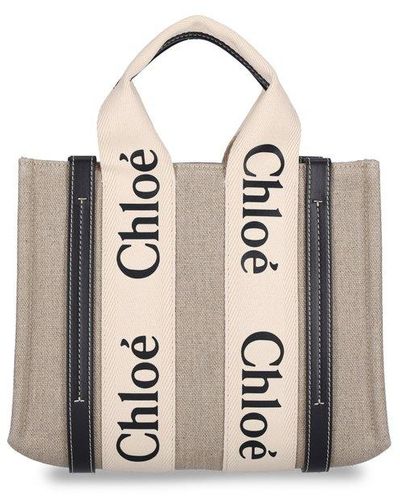 Chloé Woody Logo Tape Small Tote Bag - White