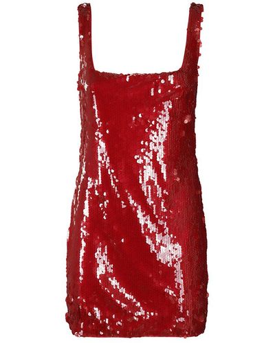 STAUD Eclipse Sequinned Square Neck Mini Dress - Red