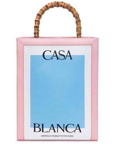 Casablancabrand Logo Printed Color-block Tote Bag - Blue