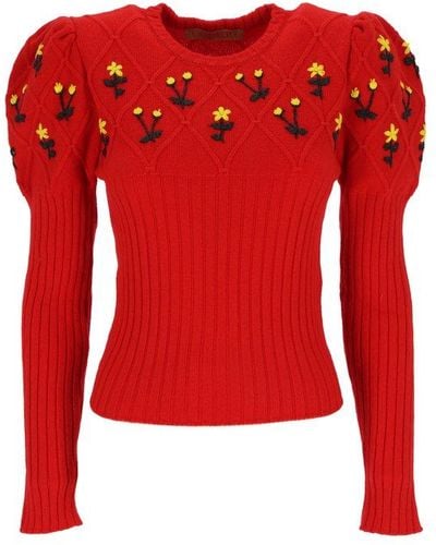 Cormio Oma Floral Embroidery Crewneck Sweater - Red