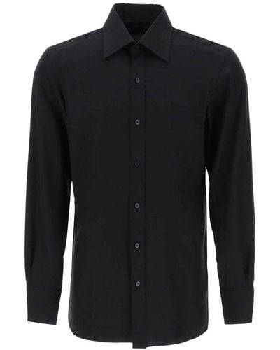 Tom Ford Silk Blend Poplin Shirt - Black